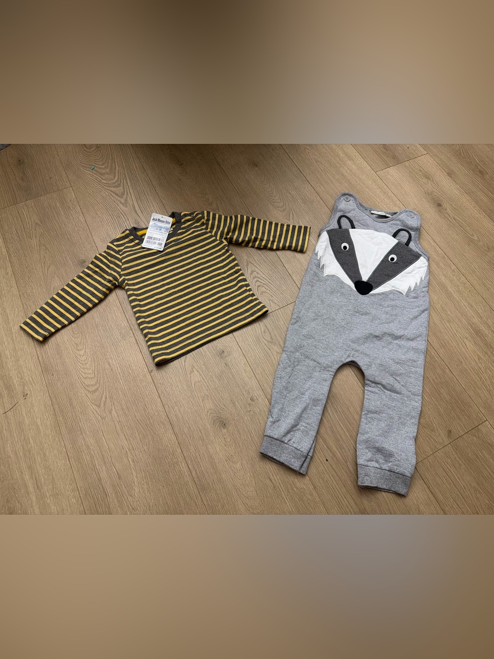Jojo maman bebe Kids Yellow Long Sleeve Top & Gray Fox Romper Set 12-18 mo